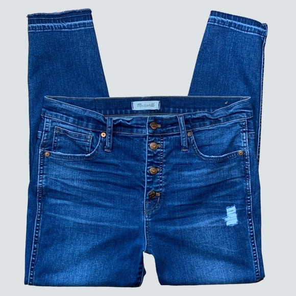 Madewell 10” High Rise Skinny Stretch Exposed Button Blue Jeans Size 32 in EUC - Picture 4 of 12